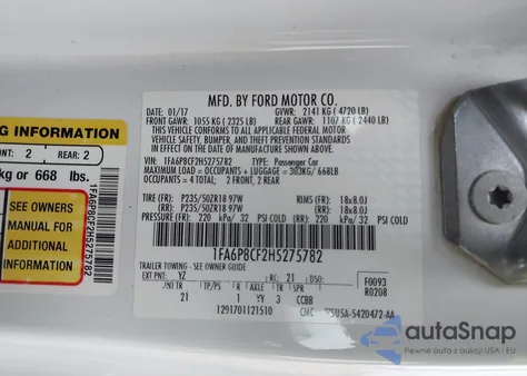 2017 Ford Mustang Gt z USA, uszkodzony, nr VIN 1FA6P8CF2H5275782